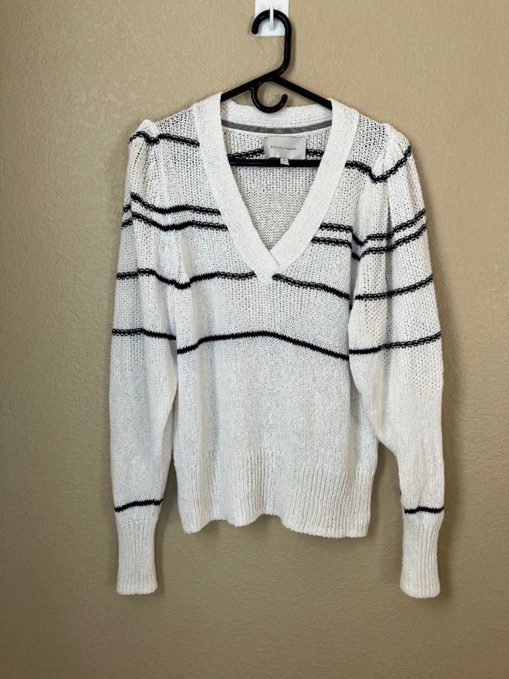 Brochu Walker Sweater Size Small Cotton Wool Blend White Black Stripe Oversize